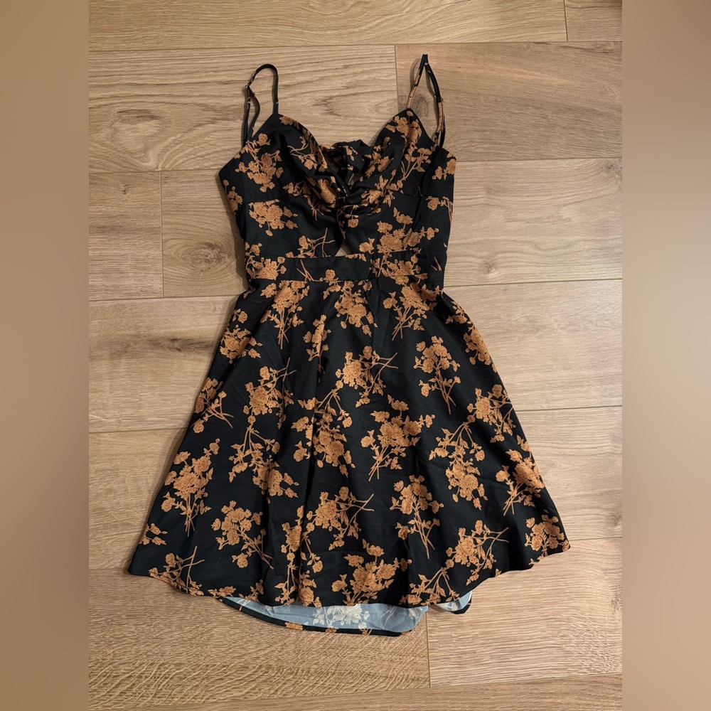 Floral Black and Tan Dress